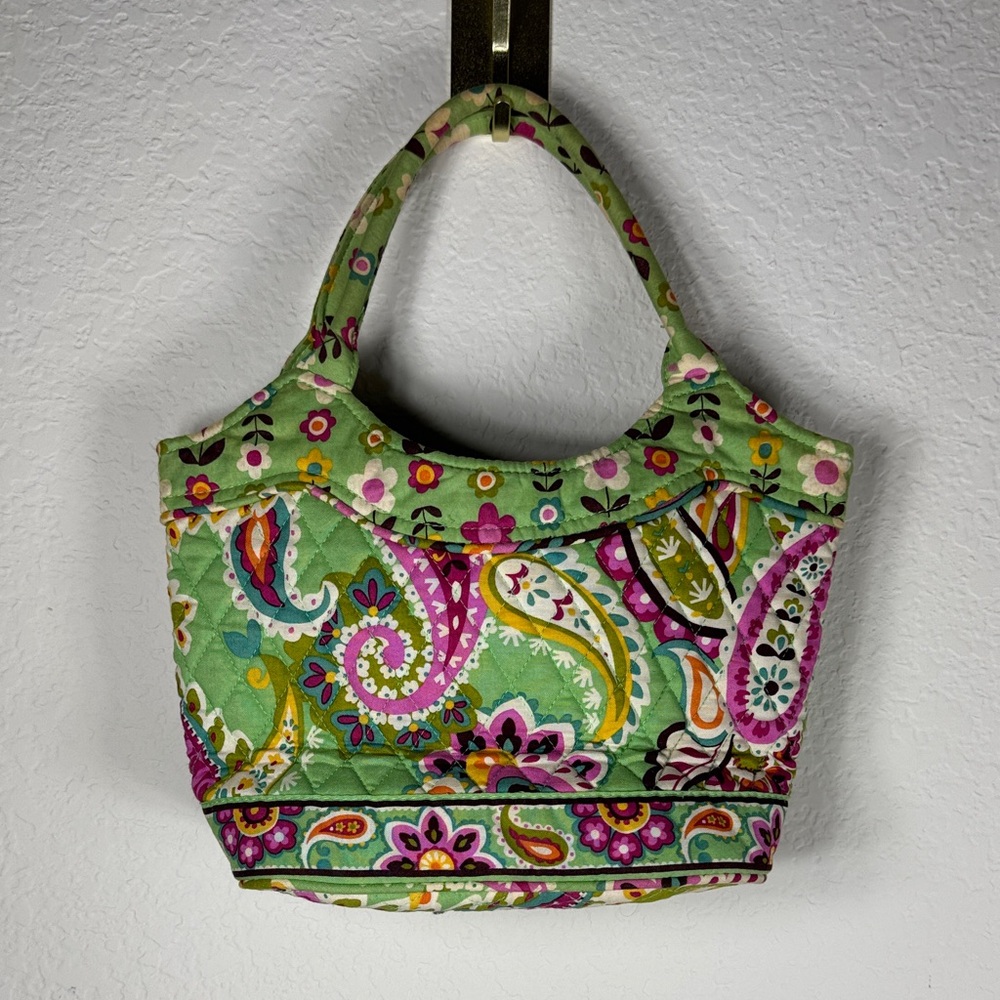 Vintage Vera Bradley Green Paisley Quilted small Tote Bag